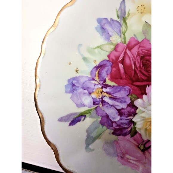 P T Tirschenreuth Bavaria Germany 9" Hand Painted Plate Rose Gold Serpentine - Picture 9 of 13